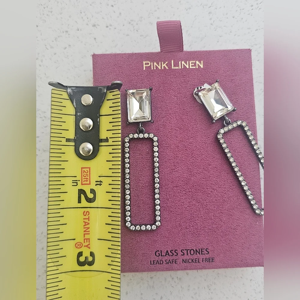 Pink Linen Crystal Drop Earrings - Picture 3 of 4